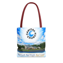Load image into Gallery viewer, Capital Church Scenic Tote Bag — 'Real Faith. Real People. Real Impact.'