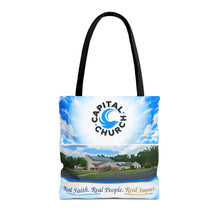 Load image into Gallery viewer, Capital Church Scenic Tote Bag — 'Real Faith. Real People. Real Impact.'