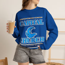 Load image into Gallery viewer, Capital Church Crewneck Sweatshirt — Blue Dove Logo Christian Ministry Pullover