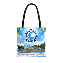 Load image into Gallery viewer, Capital Church Scenic Tote Bag — 'Real Faith. Real People. Real Impact.'