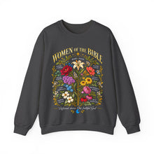 Load image into Gallery viewer, Women of the Bible Floral Crewneck Sweatshirt — Scriptural Names &amp; Botanical Illustration