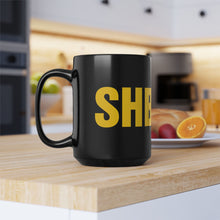 Load image into Gallery viewer, Black Mug with Bold Yellow “SHERIFF” Text