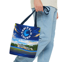 Load image into Gallery viewer, Capital H Church All-Over Print Tote Bag — Scenic Logo Church Tote