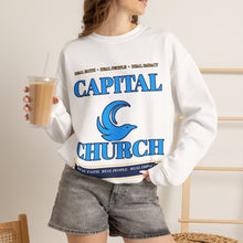 Load image into Gallery viewer, Capital Church Crewneck Sweatshirt — Blue Dove Logo Christian Ministry Pullover