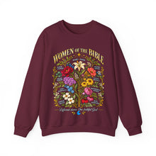 Load image into Gallery viewer, Women of the Bible Floral Crewneck Sweatshirt — Scriptural Names &amp; Botanical Illustration