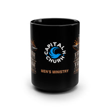 Load image into Gallery viewer, Men’s Ministry Coffee Mug — "Iron Sharpens Iron" Black 15oz Church Mug