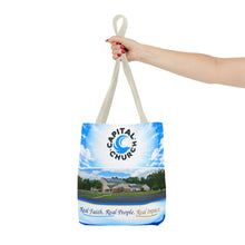 Load image into Gallery viewer, Capital Church Scenic Tote Bag — 'Real Faith. Real People. Real Impact.'