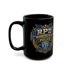 Load image into Gallery viewer, Robbinsville Police Department Badge Black Mug – RPD Shield Coffee Cup (15oz)