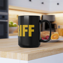 Load image into Gallery viewer, Black Mug with Bold Yellow “SHERIFF” Text