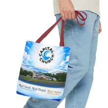 Load image into Gallery viewer, Capital Church Scenic Tote Bag — 'Real Faith. Real People. Real Impact.'