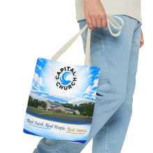 Load image into Gallery viewer, Capital Church Scenic Tote Bag — 'Real Faith. Real People. Real Impact.'