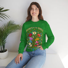 Load image into Gallery viewer, Women of the Bible Floral Crewneck Sweatshirt — Scriptural Names &amp; Botanical Illustration