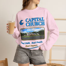 Load image into Gallery viewer, Capital Church Crewneck Sweatshirt — 'Real Faith. Real People. Real Impact.'