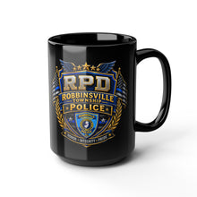 Load image into Gallery viewer, Robbinsville Police Department Badge Black Mug – RPD Shield Coffee Cup (15oz)
