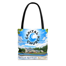Load image into Gallery viewer, Capital Church Scenic Tote Bag — 'Real Faith. Real People. Real Impact.'