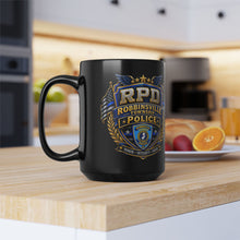 Load image into Gallery viewer, Robbinsville Police Department Badge Black Mug – RPD Shield Coffee Cup (15oz)