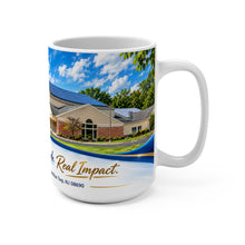 Load image into Gallery viewer, Church Photo 15oz Coffee Mug — "Real Faith. Real People. Real Impact."