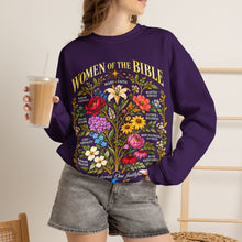 Load image into Gallery viewer, Women of the Bible Floral Crewneck Sweatshirt — Scriptural Names &amp; Botanical Illustration