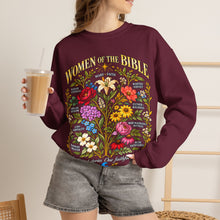 Load image into Gallery viewer, Women of the Bible Floral Crewneck Sweatshirt — Scriptural Names &amp; Botanical Illustration
