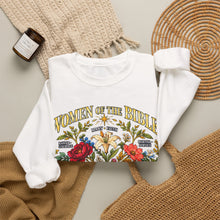 Load image into Gallery viewer, Women of the Bible Floral Crewneck Sweatshirt — Scriptural Names &amp; Botanical Illustration