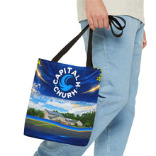 Load image into Gallery viewer, Capital H Church All-Over Print Tote Bag — Scenic Logo Church Tote