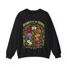 Load image into Gallery viewer, Women of the Bible Floral Crewneck Sweatshirt — Scriptural Names &amp; Botanical Illustration