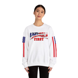 America First Crewneck Sweatshirt - Patriotic Design with American Flags