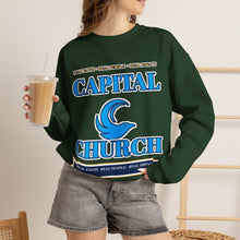 Load image into Gallery viewer, Capital Church Crewneck Sweatshirt — Blue Dove Logo Christian Ministry Pullover