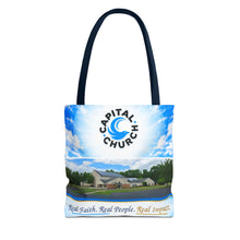 Load image into Gallery viewer, Capital Church Scenic Tote Bag — 'Real Faith. Real People. Real Impact.'