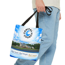 Load image into Gallery viewer, Capital Church Scenic Tote Bag — 'Real Faith. Real People. Real Impact.'