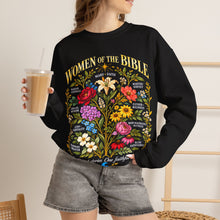 Load image into Gallery viewer, Women of the Bible Floral Crewneck Sweatshirt — Scriptural Names &amp; Botanical Illustration