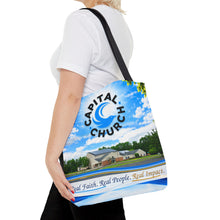 Load image into Gallery viewer, Capital Church Scenic Tote Bag — 'Real Faith. Real People. Real Impact.'
