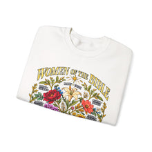 Load image into Gallery viewer, Women of the Bible Floral Crewneck Sweatshirt — Scriptural Names &amp; Botanical Illustration