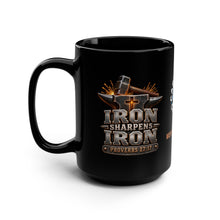Load image into Gallery viewer, Men’s Ministry Coffee Mug — "Iron Sharpens Iron" Black 15oz Church Mug
