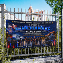 Load image into Gallery viewer, Hamilton Police Division Memorial Vinyl Banner — Patriotic Police Department Tribute