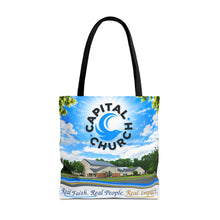 Load image into Gallery viewer, Capital Church Scenic Tote Bag — 'Real Faith. Real People. Real Impact.'