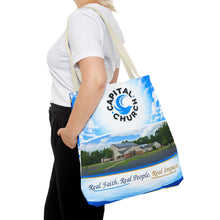 Load image into Gallery viewer, Capital Church Scenic Tote Bag — 'Real Faith. Real People. Real Impact.'