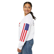 Load image into Gallery viewer, America First Crewneck Sweatshirt - Patriotic Design with American Flags