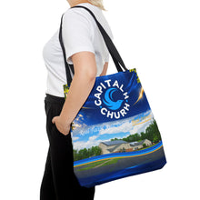 Load image into Gallery viewer, Capital H Church All-Over Print Tote Bag — Scenic Logo Church Tote