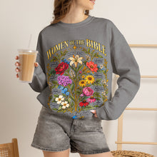 Load image into Gallery viewer, Women of the Bible Floral Crewneck Sweatshirt — Scriptural Names &amp; Botanical Illustration