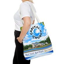 Load image into Gallery viewer, Capital Church Scenic Tote Bag — 'Real Faith. Real People. Real Impact.'