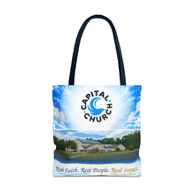 Load image into Gallery viewer, Capital Church Scenic Tote Bag — 'Real Faith. Real People. Real Impact.'