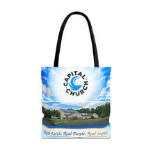 Load image into Gallery viewer, Capital Church Scenic Tote Bag — 'Real Faith. Real People. Real Impact.'