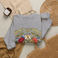 Load image into Gallery viewer, Women of the Bible Floral Crewneck Sweatshirt — Scriptural Names &amp; Botanical Illustration