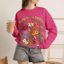 Load image into Gallery viewer, Women of the Bible Floral Crewneck Sweatshirt — Scriptural Names &amp; Botanical Illustration