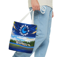 Load image into Gallery viewer, Capital H Church All-Over Print Tote Bag — Scenic Logo Church Tote