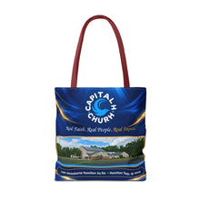 Load image into Gallery viewer, Capital H Church Tote Bag – 'Real Faith. Real People. Real Impact.' All-Over Print