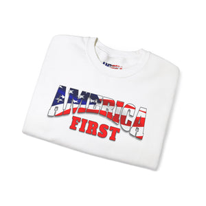 America First Crewneck Sweatshirt - Patriotic Design with American Flags