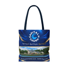 Load image into Gallery viewer, Capital H Church Tote Bag – 'Real Faith. Real People. Real Impact.' All-Over Print
