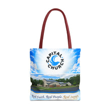 Load image into Gallery viewer, Capital Church Scenic Tote Bag — 'Real Faith. Real People. Real Impact.'